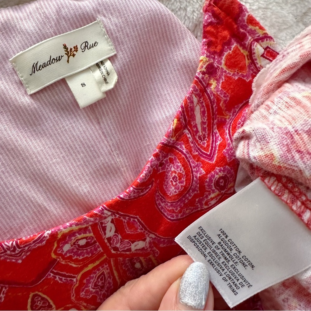 ANTHROPOLOGIE Meadow Rue Red Paisley Print Babydoll Y2K Top Boho Cottagecore S - Picture 8 of 8